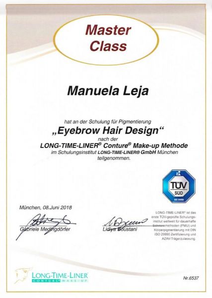 LAJOLI Permanent Make Up Zertifikate - MasterClass Eyebrow Hair Design Seminar bei LONG-TIME-LINER® - Augenbrauen Manuela Leja
