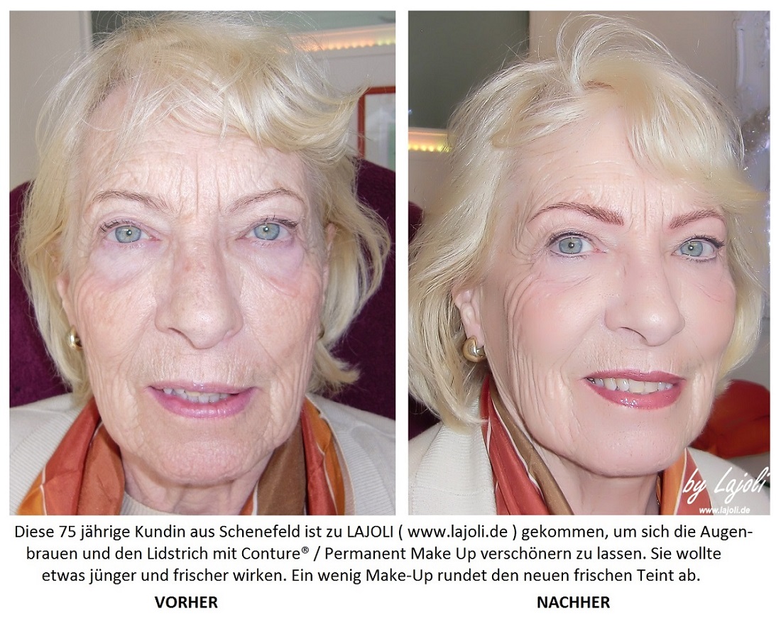 LAJOLI Augenbrauen Permanent Make-Up / Kosmetik Hamburg Faltenunterspritzung - Kundin 75 Jahre - www.lajoli.de